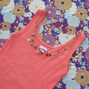 CACHÈ - PEACHY TOP WITH BEADS AND HEART CHARMS